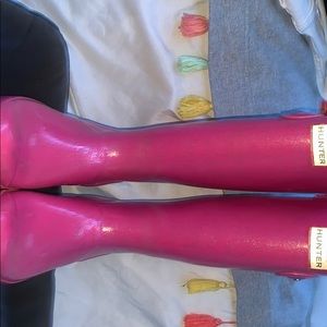 Pink sparkly knee high Hunter boots